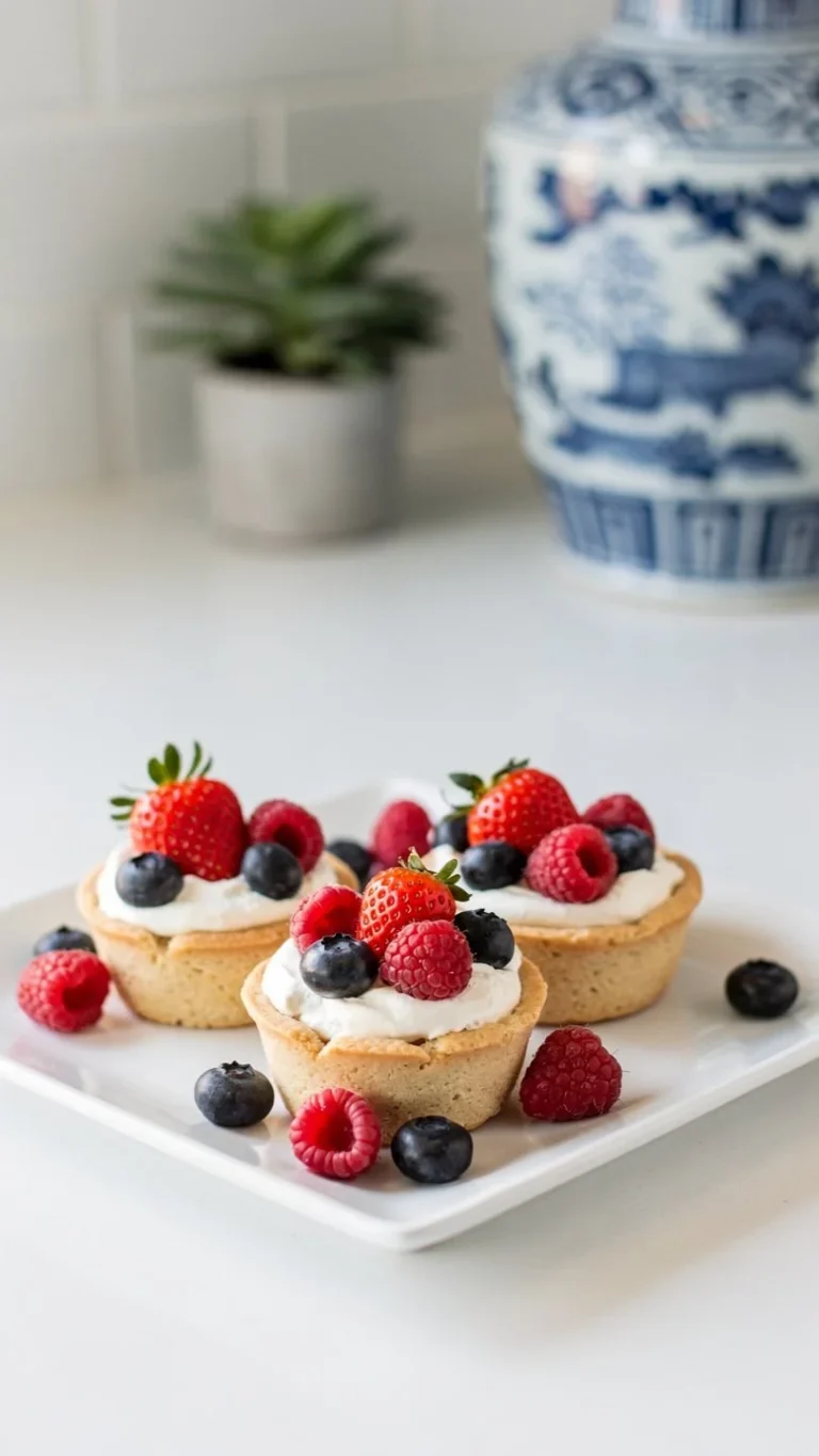 Sugar cookie cups filled with cheesecake and topped with fresh berries