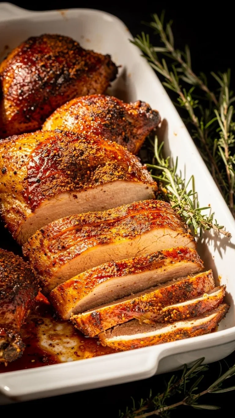 Juicy baked chicken breasts garnished with herbs on a plate