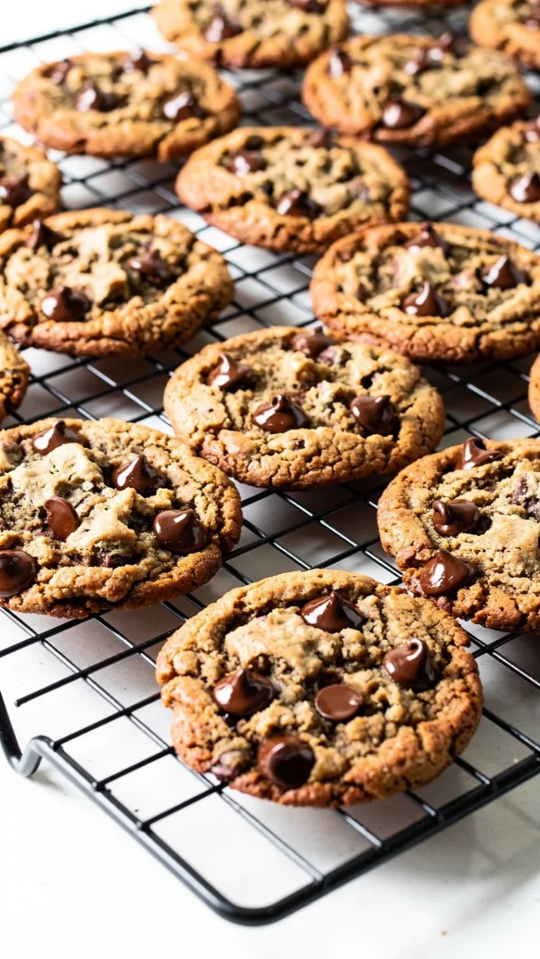 Freshly baked ultimate chocolate chip cookies on a cooling rack.