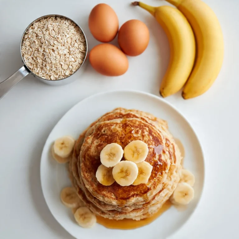 Three-ingredient pancakes on a plate, ready for breakfast