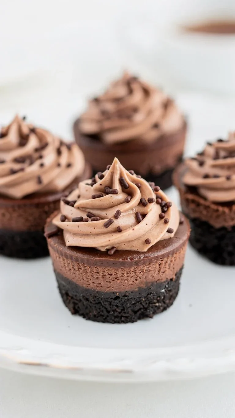 Delicious triple chocolate cheesecakes topped with chocolate shavings