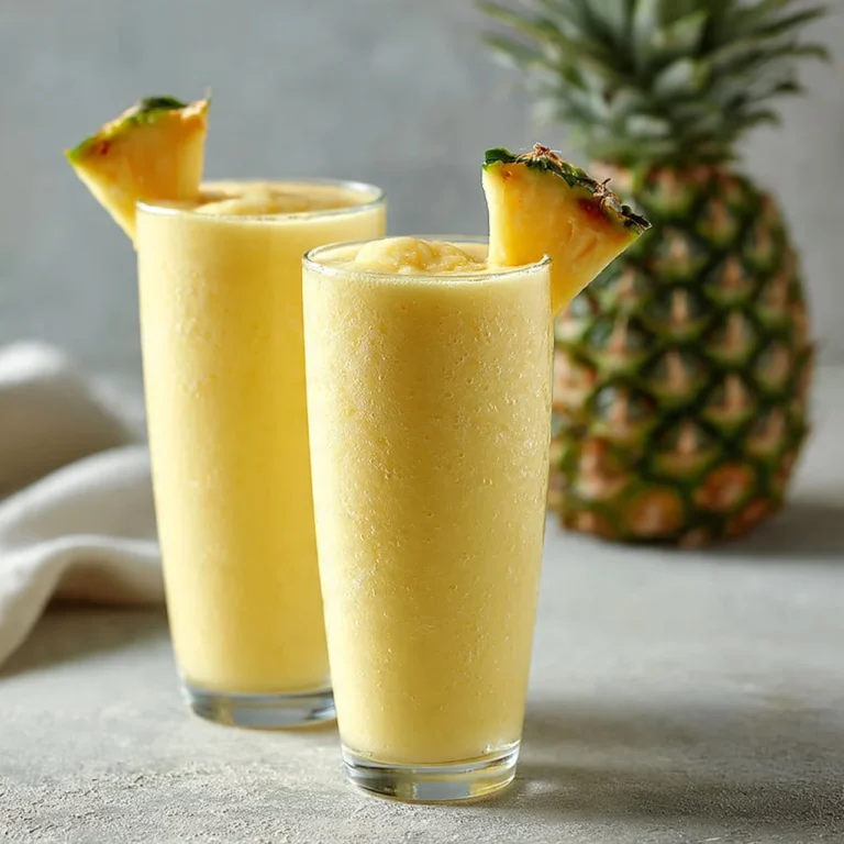 Delicious tropical banana-pineapple smoothie in a glass with fresh fruits